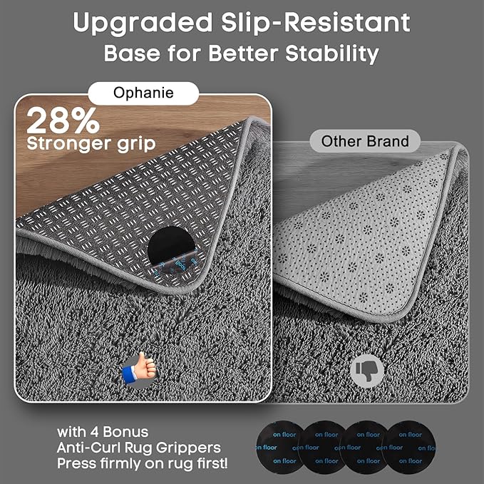 Ophanie 2x4 Small Rug Upgrade Non Slip Throw Bedside Area Rugs, Fluffy Soft Grey Mini Bedroom Carpet, Affordable Door Entryway Indoor Inside Front Entrance Dog Mat, Home Decor Aesthetic, Nursery