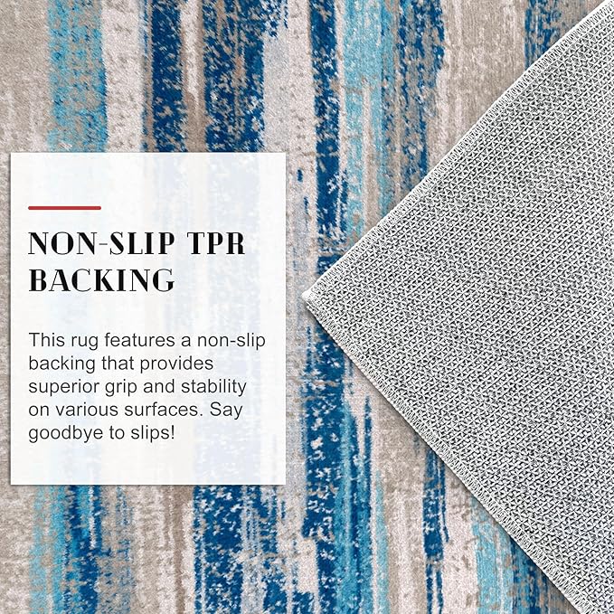 Lansny Modern Abstract Kitchen Rug Set of 2, 2x3 and 2x5 Blue Washable Rug Runner Non Slip Kitchen Mat, Soft Faux Wool Throw Carpet for Entryway, Hallway, Bedroom, Bedside, Laundry Room, Office