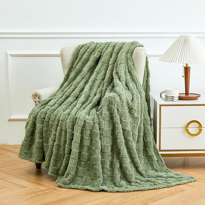 Aganear Flannel Throw Blanket - Cozy Soft Lightweight Fuzzy Checkered Throw Blanket for Women Portable Throw Blankets for Couch, Warm Present for Birthday, Christmas(50"x70", Sage Green)