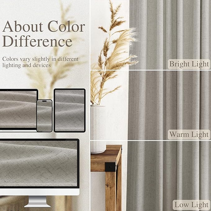 Silver Grey Linen Curtains 72 Inch Length for Living Room Back Tab Rod Pocket Light Filtering Semi Sheer Modern Farmhouse Coastal Decor Cotton Textured Gauze Curtain for Bedroom Office, 2 Panels