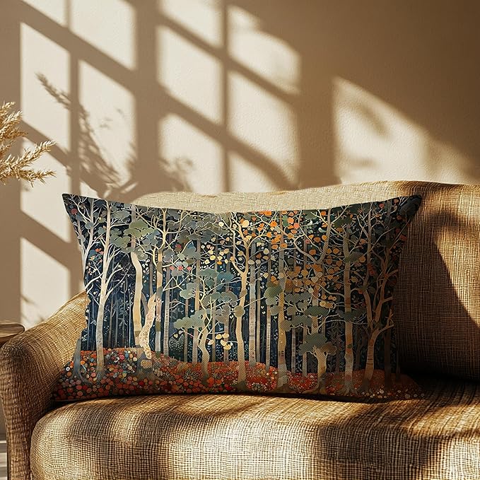 Rustic Autumn Forest Pillow Covers 20x12 Double-Sided, Fall Home Room Decor, Vintage Botanical Nature William Morris Inspired Decorative Throw Pillow Covers for Home Bedroom Living Room
