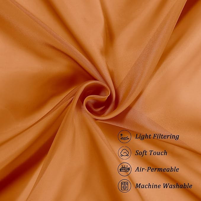 Chyhomenyc Sheer Valances for Windows 2 Pack, 42Wx14L Inches Short Valance for Living Room Bathroom Cafe Laundry Basement, Cute Orange Dual Rod Pockets Voile Valance, 1Pair