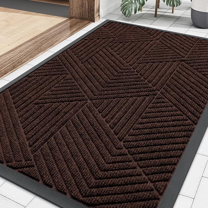 Smiry Front Door Mat Outside Entrance, Heavy Duty Sturdy Natural Rubber Doormat, Trap Dirt and Moisture, Easy Clean Low Profile Welcome Floor Mats for Indoor Outdoor Entry, 35X23 Inch, Deep Brown