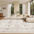 Madane Living Room 10x14 Area Rugs,Washable Low Pile Non-Slip Stain Resistant Extra Large Thin Rug, Vintage Soft Throw Carpet for Dining Room Bedroom Farmhouse Home Office Decor (10 x 14, Brown/Ivory)