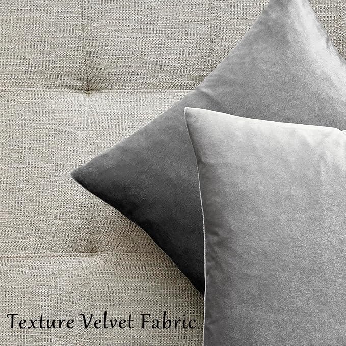 GIGIZAZA Big Velvet Pillow Covers 26x26 Silver Grey Pack of 2 Square Modern Throw Pillows Luxury Covers Decorative Pillows for Living Room Couch Sofa Pillow Cases