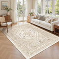 zesthome 5x8 Area Rugs - Ultra-Thin Washble Rug, Stain Resistant Anti Slip Backing Rugs for Living Room,Bedroom, Vintage Home Decor Area Rug(Cream/Beige,5'x8')