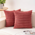 Pack of 2 Corduroy Decorative Throw Pillow Covers 22x22 Inch Soft Striped Pillow Covers Modern Farmhouse Home Decor for Sofa Living Room Couch Bed（Cranberry Red）