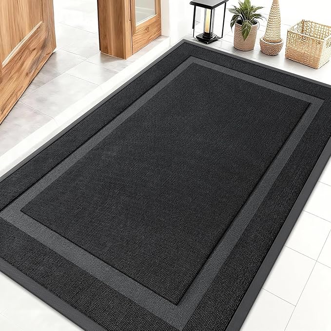 OLANLY Front Door Mat Indoor Outdoor Entrance, Waterproof All-Season, All-Weather Doormat, Sturdy Natural Rubber, Low Profile, Easy Clean Patio Porch Entryway Mat, 47x32, Jet Black