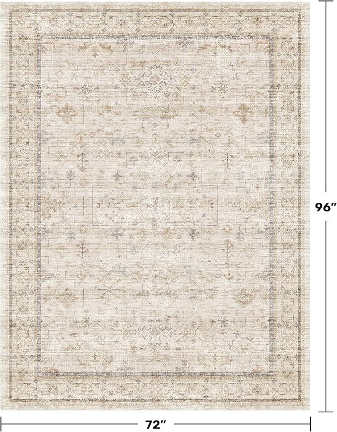 Farmhouse 6x8 Area Rug for Living Room, Beige Cream Large Rug for Bedroom, Dining Room & Home Office, Soft Modern Carpet for Neutral Home Decor, Non-Slip Washable Floor Rug for High-Traffic Areas