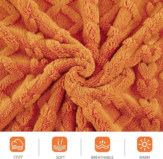 Aganear Blanket Queen Size - Cozy Boho Fall Decor Throw Blanket for Couch, Sofa, Bed, Office, Warm Decorative Present for Birthday, Christmas(90"x90", Burnt Orange)