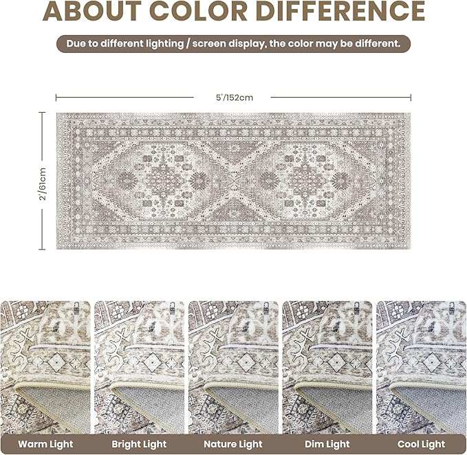 zesthome Runner Rug 2x5 - Stain Resistant Machine Washable Rug, Non Slip Vintage Hallway Runner Rugs, Low Pile Lightweight Runners for Kitchen, Entryway and Corridor