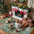 4x8 Washable Area Rug for Family: Stain Resistant Wide Floral Scalloped Kitchen Rug Soft Carpet for Entryway Bathroom Bedroom Farmhouse Living Room Floor Mat with Non Slip Backing(4x8, Floral/Green)