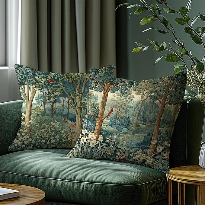 Rustic Spring Forest Pillow Covers 18x18 Double-Sided, Cottagecore Forest Nature Botanical Wildflower Decorative Throw Pillow Covers for Sofa Bed Bedroom Living Room Set of 2