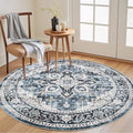 AMADA HOMEFURNISHING Round 5ft Area Rugs, Low-Profile Washable Rug with Non-Slip Backing & Durable Edge Binding, Vintage Rugs for Living Room, Bedroom, Dinning Room