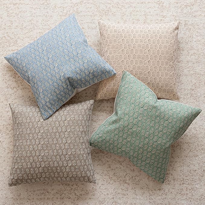 Foindtower Set of 2 Decorative Vintage Floral Print Throw Pillow Covers Neutral Modern Farmhouse Cushion Covers Boho Home Decor for Sofa Couch Chair Bedroom Living Room Outdoor,22×22 Inch,Powder Blue