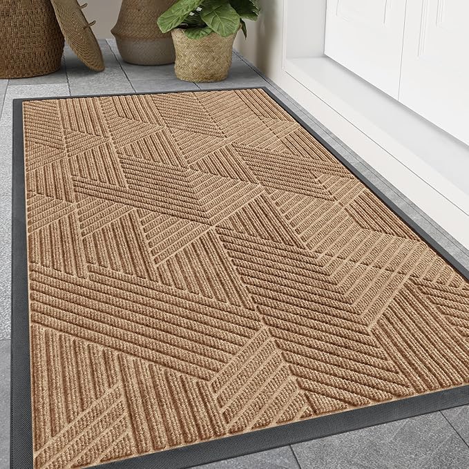 Smiry Front Door Mat Outside Entrance, Heavy Duty Sturdy Natural Rubber Doormat, Trap Dirt and Moisture, Easy Clean Low Profile Welcome Floor Mats for Indoor Outdoor Entry, 71x23 Inch, Coffee