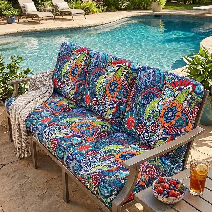 hyha Printed Couch Cushion Covers, Floral Sofa Covers Washable for Cushion Couch, Stretch Pattern Outdoor Cushion Covers for Patio Furniture with Elastic Bottom(Small, Paisley)