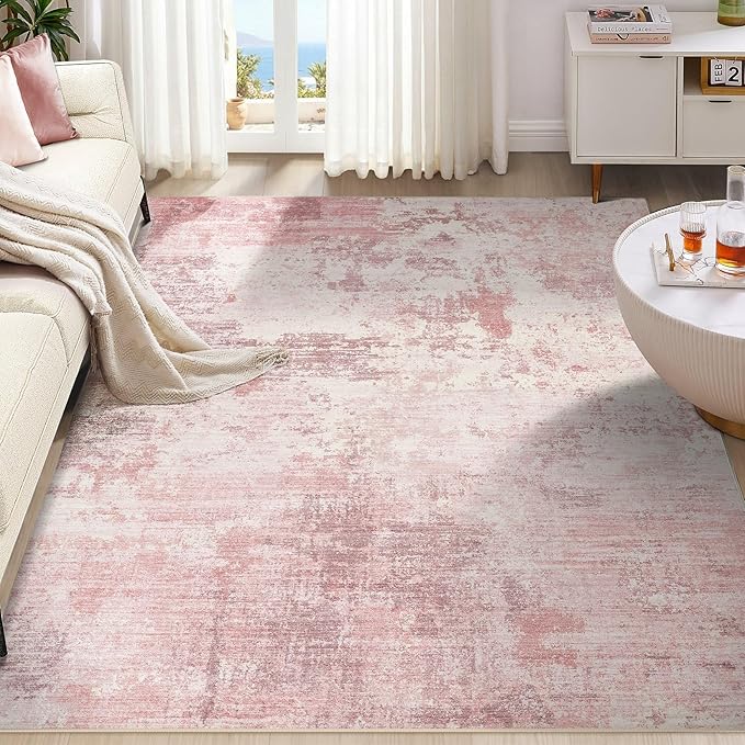 UERMEI 5x7 Area Rug Living Room Rugs Thickened - Washable Neutral Modern Abstract Soft Rug Indoor Floor No Slip Rug Carpet for Bedroom Under Dining Table Home Office Decor - Pink