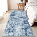 3x6 Washable Entryway Runner Rug: Non Slip Wide Hallway Runners Easy-to-Clean - Soft Living Room Bedroom Kitchen Carpet - Thin Low Pile Printed Floor Mat for Dining Room Blue