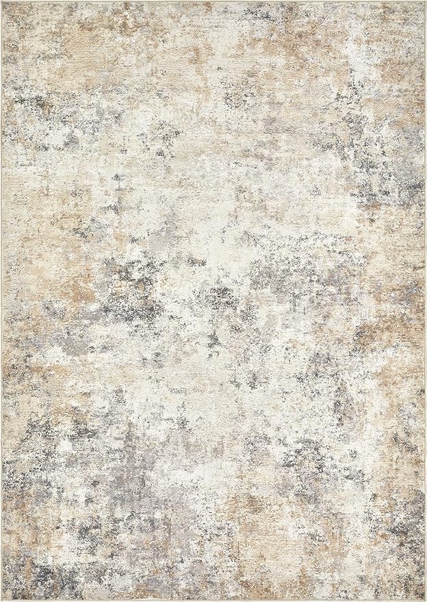UERMEI 7x9 Area Rug Living Room Rugs - Washable Neutral Modern Abstract Soft Thin Large Rug Indoor Floor No Slip Rug Carpet for Bedroom Under Dining Table Home Office Decor - Golden Grey