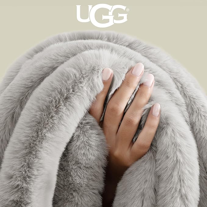 UGG Euphoria Faux Fur Throw Blanket, Oversized Warm Throw for Couch or Chair, Luxury Bedroom Decor, Cozy Soft Blankets, Machine Washable, 50-inch x 70-inch, Seal Grey
