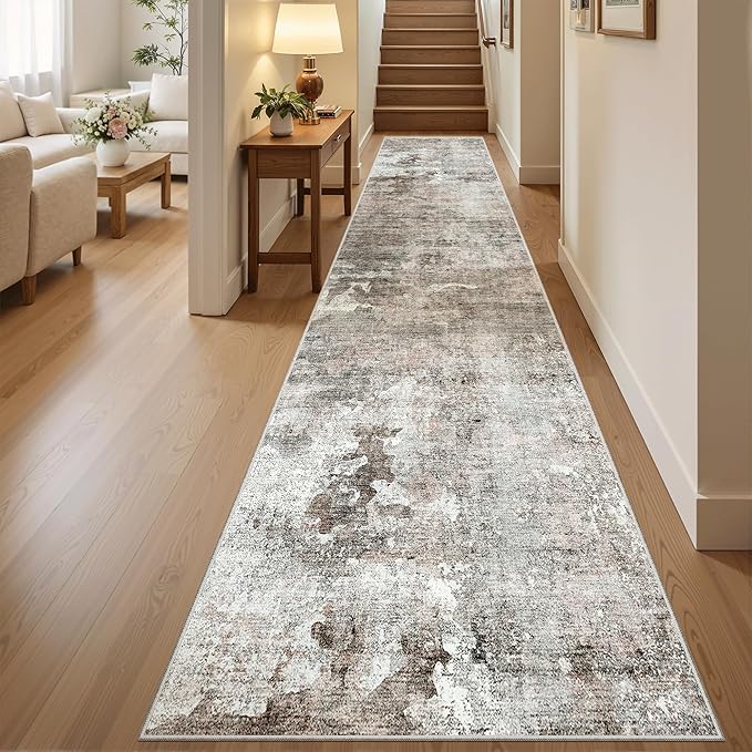 Runner Rug 2x12 Washable Non-Slip Hallway Runner Rugs for Kitchen Bathroom Laundry Room Pink/Grey Vintage Floor Carpet Runners for Hallways Entryway
