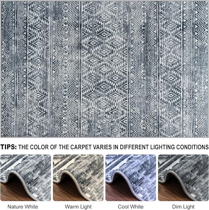 8x10 Area Rugs Washable Rug: Anti-Skid Abstract Modern Living Room Rug Soft Thin Carpets Indoor Floor Non-Shedding Carpet for Bedroom Dining Farmhouse Nursery Home Office (Blue Grey White, 8'x10')