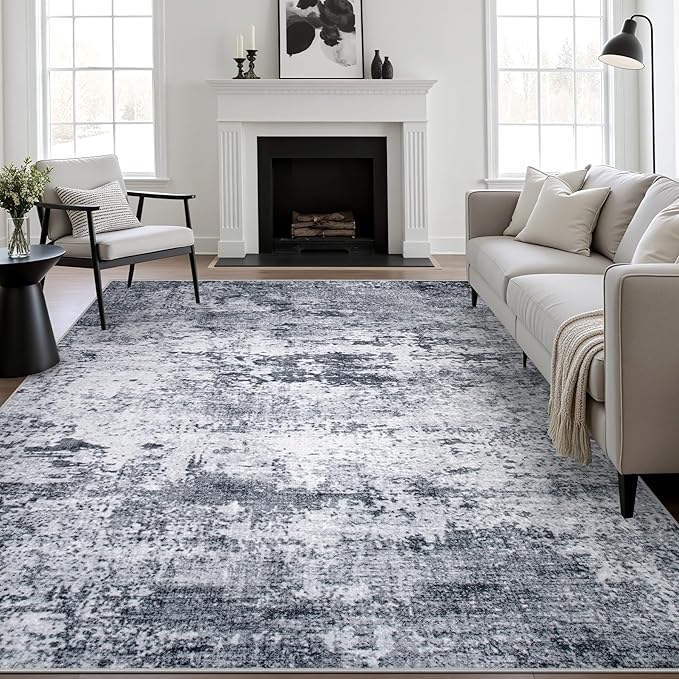 10x14 Area Rug Living Room Rug: Washable Modern Abstract Soft Thin Rug Indoor Floor No Slip Stain Resistant Carpet for Bedroom Dining Room Farmhouse Nursery Home Office - Grey