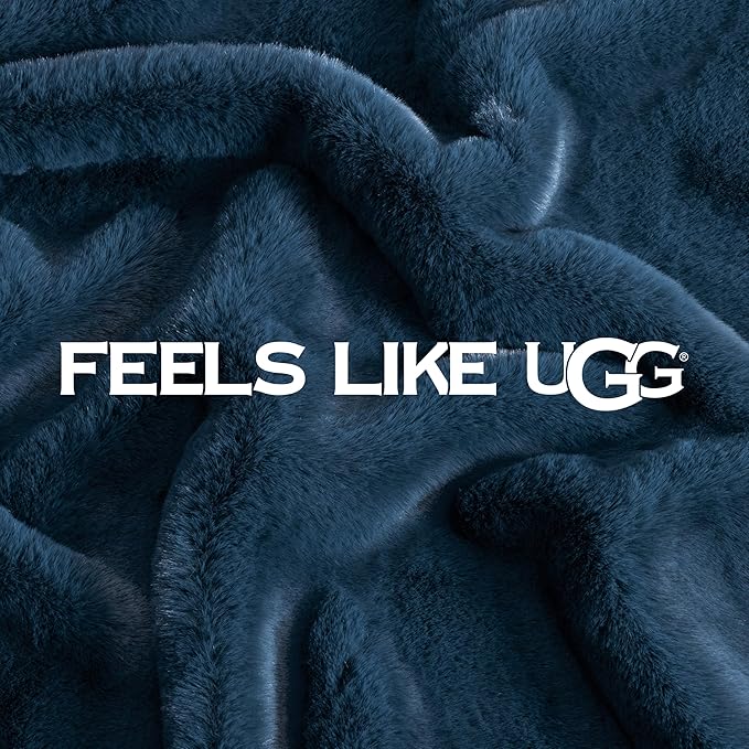 UGG Euphoria Faux Fur Throw Blanket, Soft Warm Throw Blankets for Couch or Bed, Luxury Bedroom Decor, Giftable Fuzzy Blankets, Machine Washable, 50-inch x 70-inch, Indigo Blue