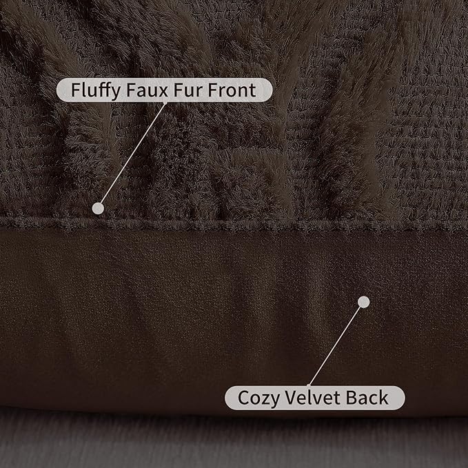 decorUhome Throw Pillow Covers 16x16 Inch Set of 2, Soft Plush Faux Wool Dark Brown Solid Couch Pillow Covers, Accent Farmhouse Neutral Square Pillow Cases for Sofa Bed Living Room