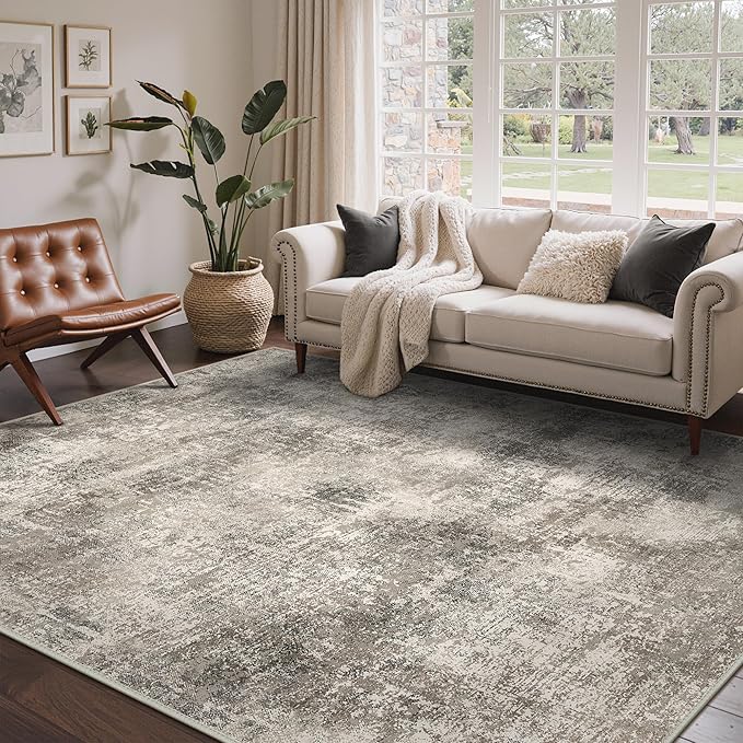 BEIMO Area Rugs 10x14 for Living Room Bedroom, Modern Abstract Machine Washable Rug, Large Soft Low Pile Floor Carpet with Non Slip Backing for Dining Room, Grey