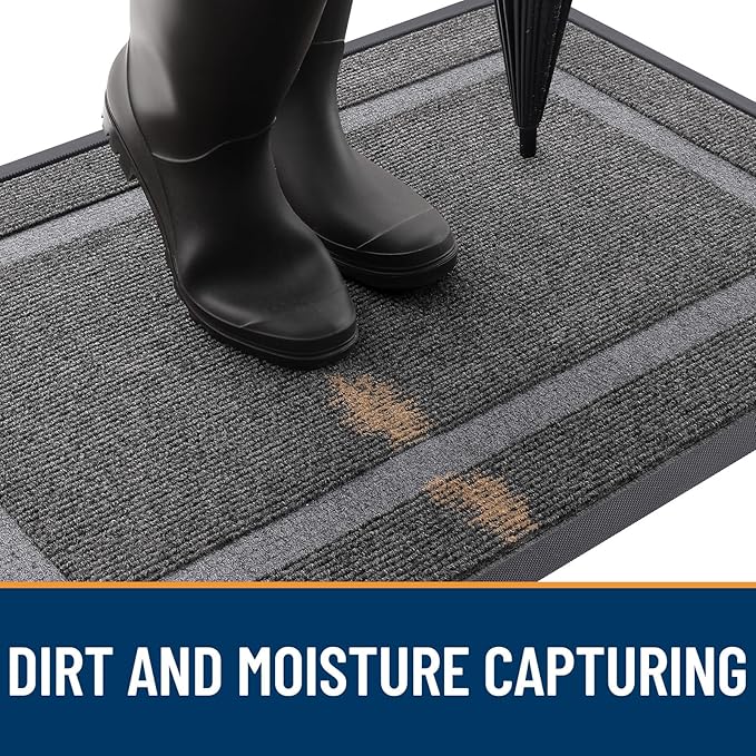 OLANLY Front Door Mat Indoor Outdoor Entrance, Waterproof All-Season, All-Weather Doormat, Sturdy Natural Rubber, Fade Resistant, Low Profile, Easy Clean Patio Porch Entryway Mat, 59x23, Dark Grey