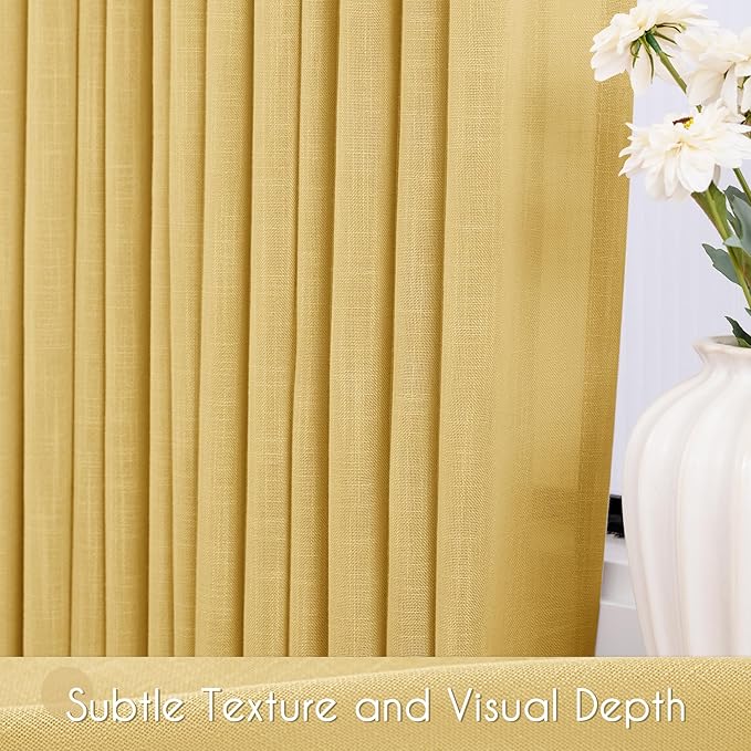 Gold Curtains for Living Room Back Tab Modern Farmhouse Semi Sheer Curtains 96 inches Long 2 Panels Set Muted Neutral Window Curtain for Dining Room Bedroom 52x96