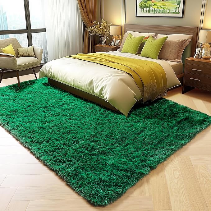 ONASAR Dark Green Area Rugs for Living Room Bedroom, 5x8 Fluffy Shaggy Large Rug, Indoor Ultra Soft Plush Floor Carpets for Kids Boys Girls Teen Dorm Nursery Playroom Home Decor Aesthetic