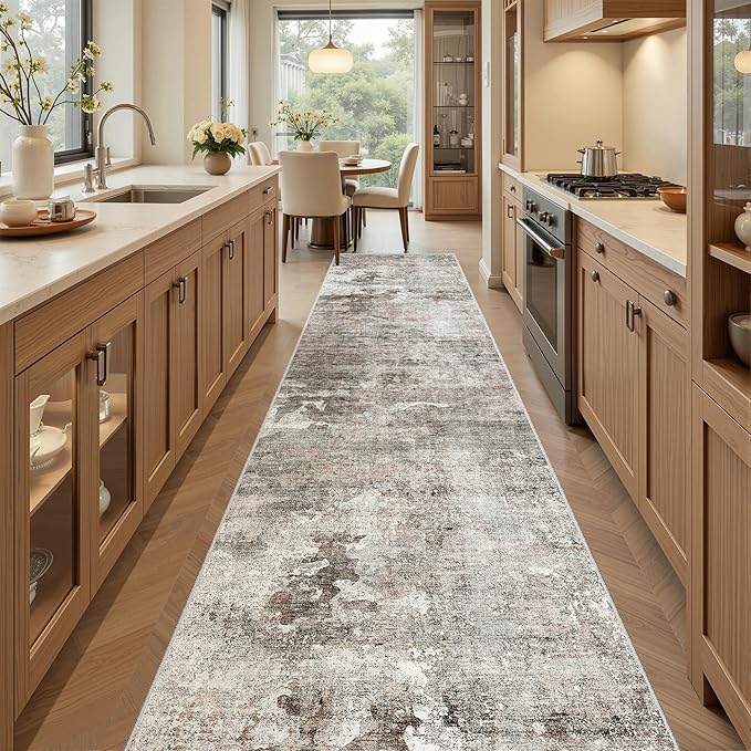 Runner Rug 2x12 Washable Non-Slip Hallway Runner Rugs for Kitchen Bathroom Laundry Room Pink/Grey Vintage Floor Carpet Runners for Hallways Entryway