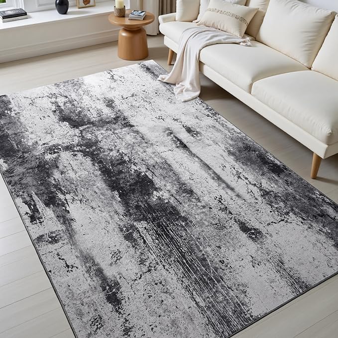 Toneed Abstract Area Rug Modern Washable Rug Soft Non Slip Rug Low Pile for Bedroom Living Room Dining Room Slate Grey 3x5 Feet