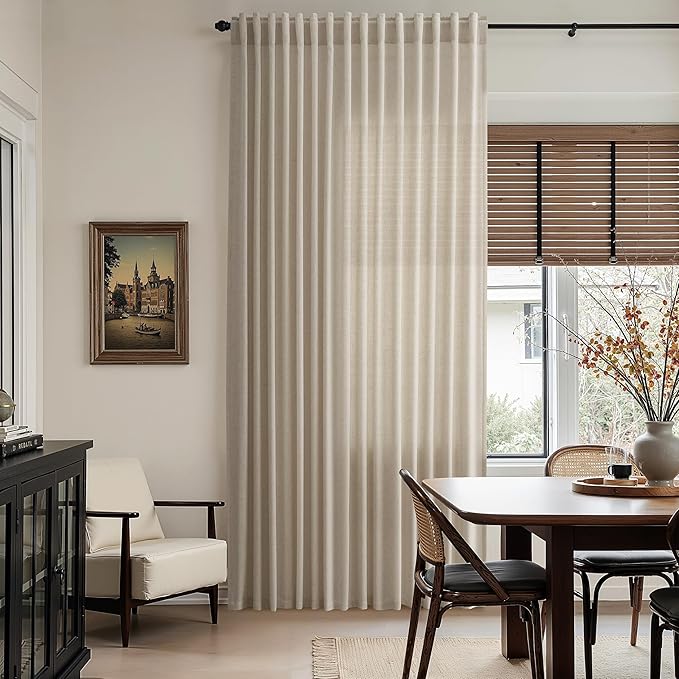 Nanspring Modern Farmhouse Linen Curtains 96 Inches Long for Living Room Cobblestone Light Filtering Semi Sheer Curtain Back Tab and Rod Pocket Coastal Decor Drapes for Bedroom 52x96, 2 Panels