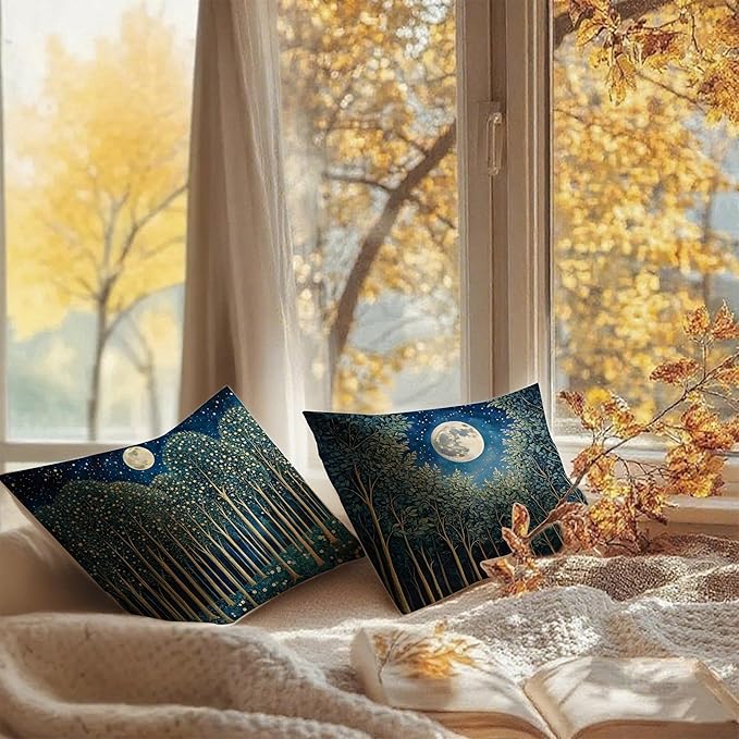 Vintage William Morris Moon Inspired Forest Green Decor Throw Pillow Covers 18x18 Set of 2,Rustic Botanical Nature Decorative Throw Pillow Covers for Home Bedroom Living Room