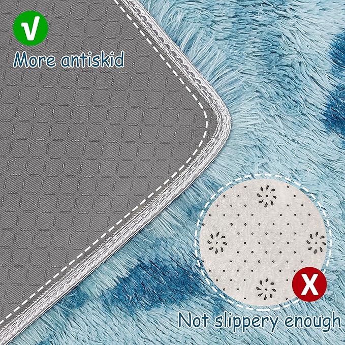 Super Soft Fluffy Living Room Area Rug 2x5 ft Tie-Dyed Light Blue Shaggy Furry Carpet Washable Non-Slip Floor Rugs Bedroom Bedside Nursery Rug Fuzzy Girls Boy Dorm Home Decor Aesthetic