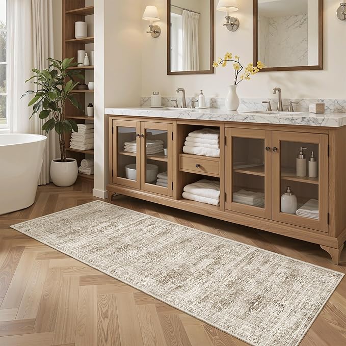 Runner Rug 2'x6' Washable Non-Slip Runner Rugs for Kitchen Bathroom Laundry Room Brown Vintage Floor Carpet Runners for Hallway Entryway