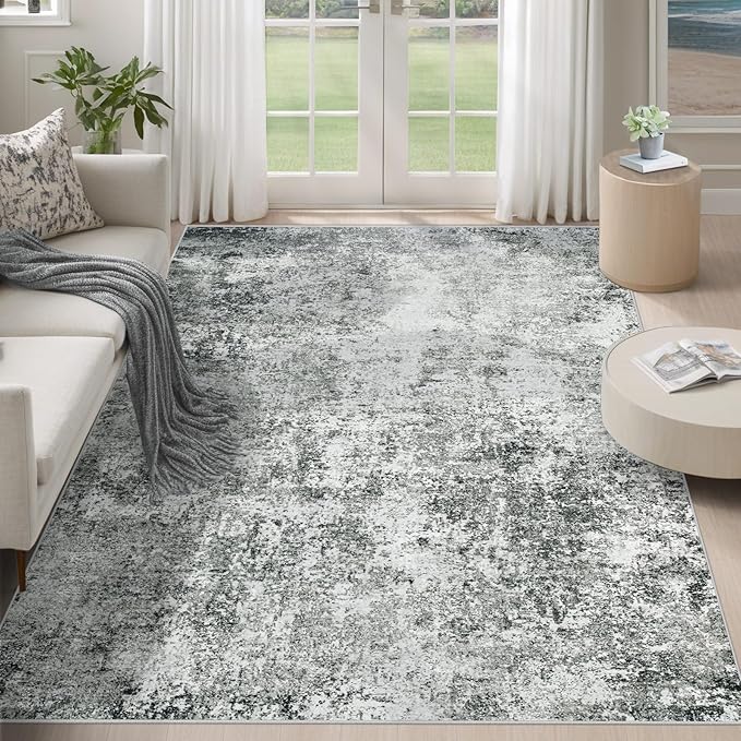 5x7 Area Rugs for Living Room, Washable Modern Abstract Large Area Rug Neutral Soft Non Slip Kids Rug Stain Resistant Indoor Carpet for Bedroom Nursery Dining Room Playroom(Grey, 5'x7')