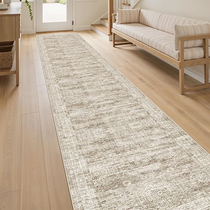 Runner Rug 2x12 Washable Non-Slip Hallway Runner Rugs for Kitchen Bathroom Laundry Room Brown Vintage Floor Carpet Runners for Hallways Entryway