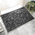 Boho Grey Floral Leaves Outdoor Indoor Entrance Doormats, Absorbent Durable Heavy Duty Welcome Front Door Mat,Thick Natural Rubber Back,Easy Clean Entryway Mat 17x30 Inch, Low Profile