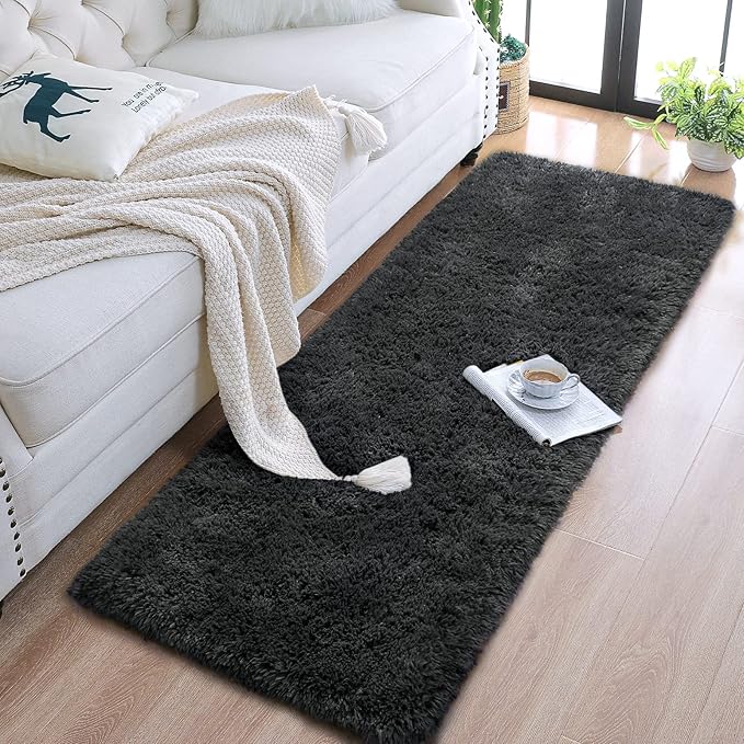 Chicrug Soft Runner Rugs for Bedroom Living Room Plush Fluffy Rug 2x8 Feet, Shag Furry Runner Carpet Non Shedding for Nursery Children Kids Girls Room Home Decorative,Dark Gery