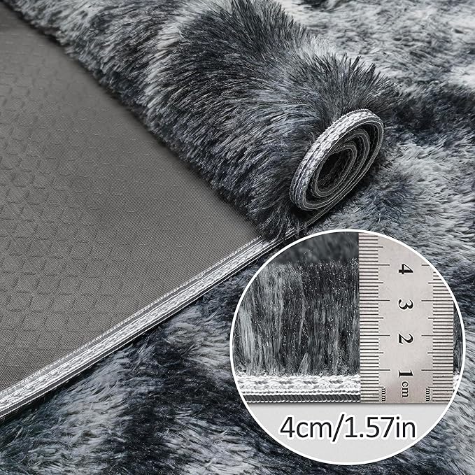 Tie-Dyed Dark Grey 3x10 Machine Washable Runner Rugs for Hallway Soft Fluffy Shaggy Bedside Rugs for Bedroom Living Room Indoor Floor Carpet for Kids Girls and Boys Nursery Rooms Home Decor Aesthetic