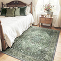Area Rugs 4'x5' Washable Non-Slip, Floral Vintage Distress Print Pattern Medallion Carpet for Living Room Bedroom Dining Room, Dark Green Gray