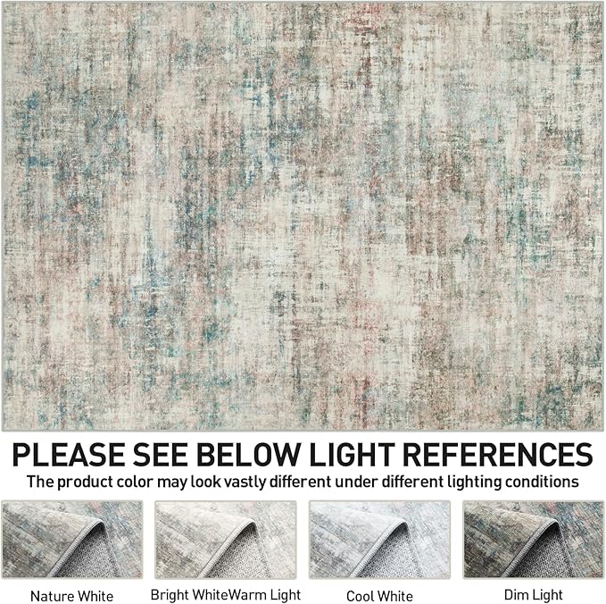 9x12 Area Rugs Washable Rug: Modern Abstract Living Room Rug Soft Anti-Skid Thin Carpet Indoor Floor Non-Shedding Carpets for Bedroom Dining Room Farmhouse Nursery Home Office Multi Color