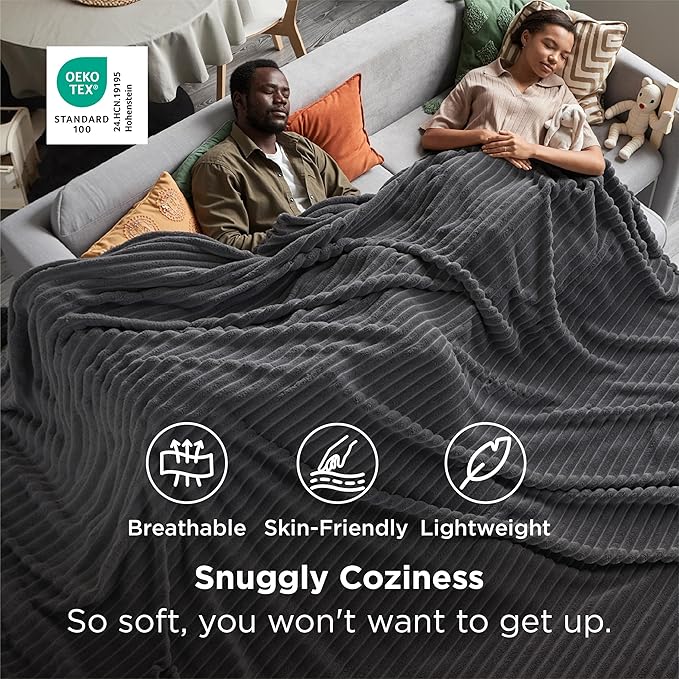 Bedsure GentleSoft Large Fleece Blanket for Bed - Cozy Soft Throw Blankets for Women, Cute Large Throws for Girls, Grey, 120x120 Inches
