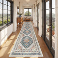 Hallway Runner Rug 2x12, Extra Long Washable Runner Rugs with Rubber Backing, Non Slip Runner, Vintage Rug Runners for Kitchen Laundry Room Entryway (Blue/Red,2'x12')