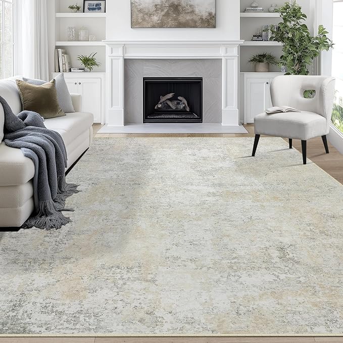 8x10 Area Rugs for Living Room Rug Washable: Abstract Large Rug for Dining Room Bedroom Carpet Non Slip 8 by 10 Indoor Modern Nursery Home Office Beige Grey